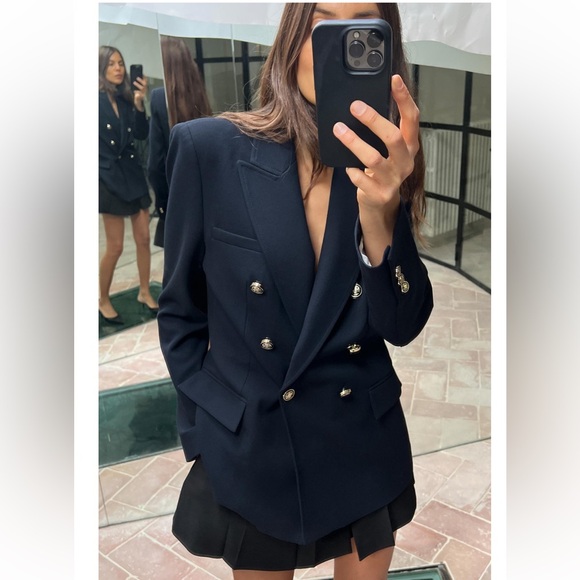 Zara TAILORED DOUBLE BREASTED BLAZER - Picture 2 of 7